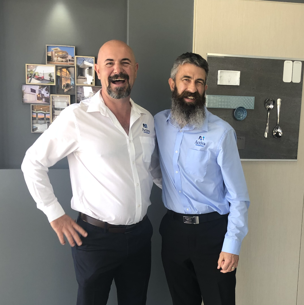 Jason Janssen and Peter Burnside in the Activa Homes showroom